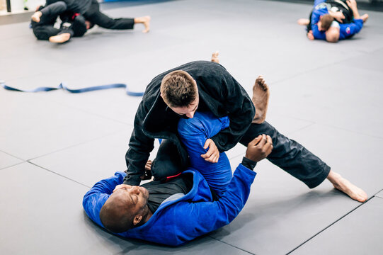 Brazilian Jiu-Jitsu sparring on the mats