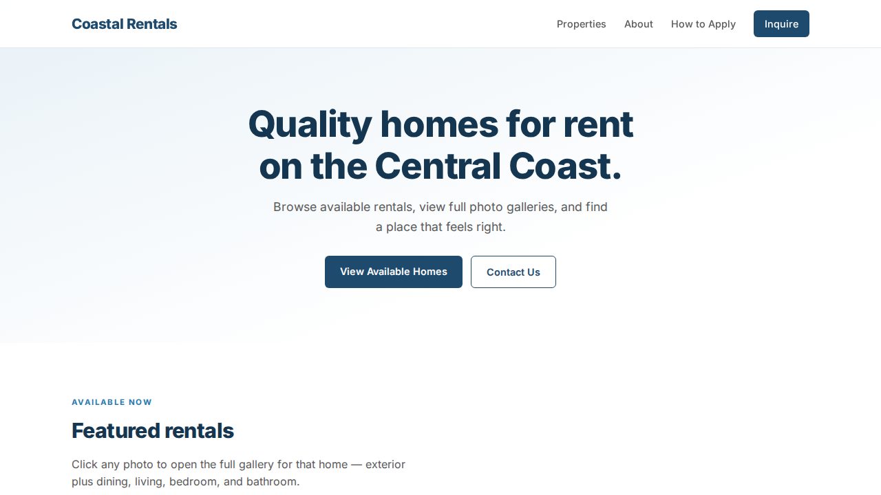 Coastal Rentals sample screenshot