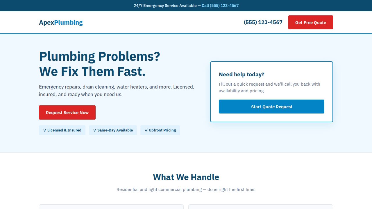 Apex Plumbing sample screenshot